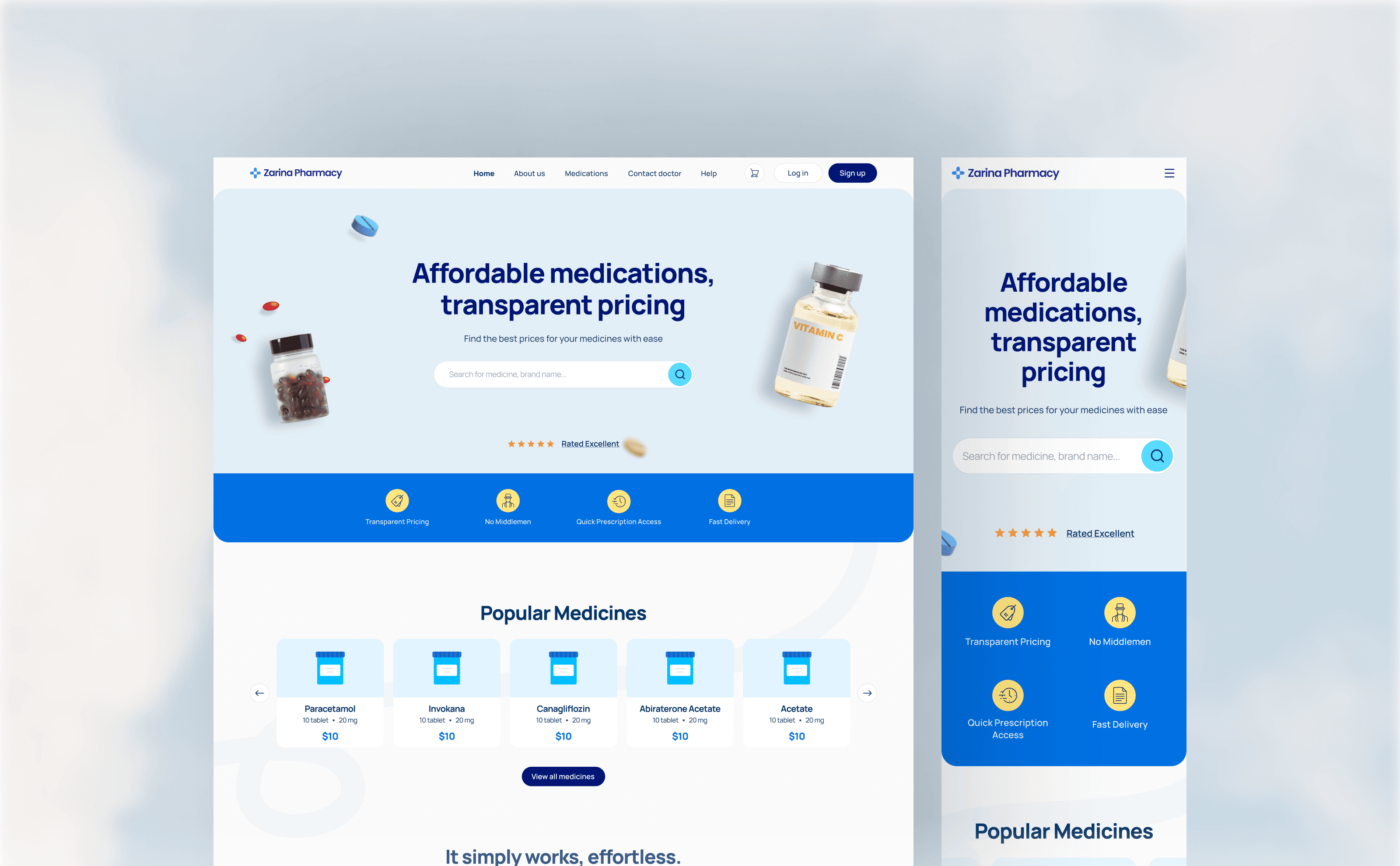 Online pharmacy storefront offering medications at transparent prices